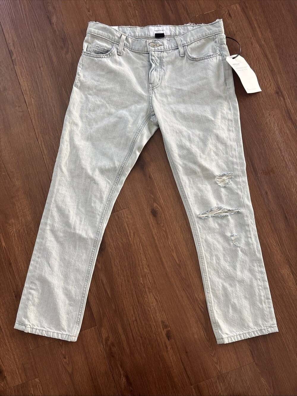 NWT Current Elliot The Cropped Straight Bleached Distressed Jeans Womens 26 Blue